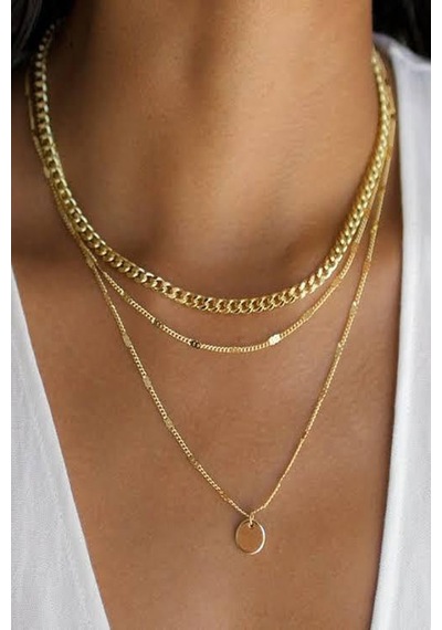 X-Ladyaccessories Kadın Altın Rengi Üçlü Zincir Kolye Gümüş