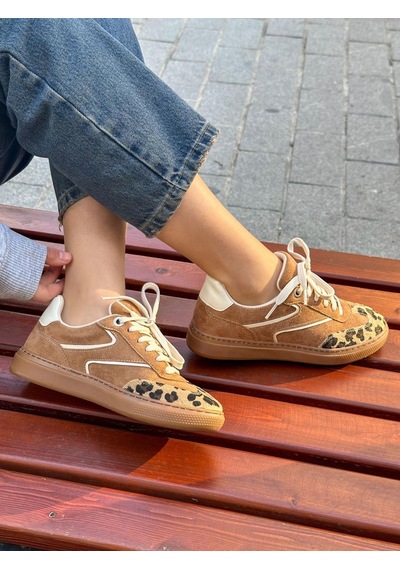 Erva'nın Butiği Taba Süet Wins Leoparlı Bağcıklı Kadın Sneakers-5688