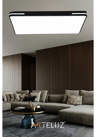 Kare Model Modern Plafonyer Avize 90x60 Cm SİYAH İÇİ BEYAZ