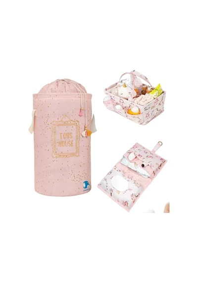 Tr Bebek 3'lü Set, Bebek Bakım Çantası, Alt Bakım Çantası, Kirli Çamaşır Sepeti, Pembe