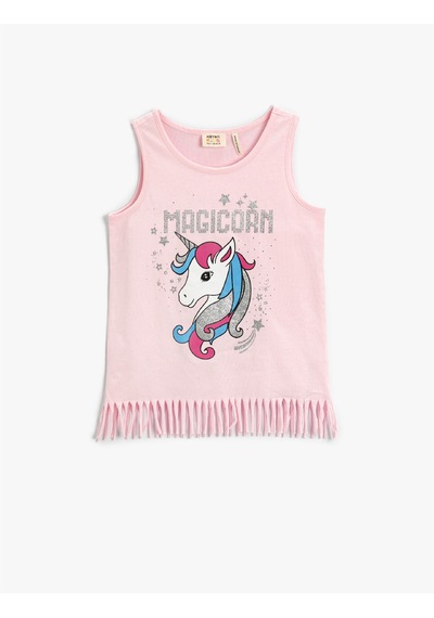 Koton Unicorn Baskılı Püsküllü Atlet Pamuklu Pembe 2skg30012ak