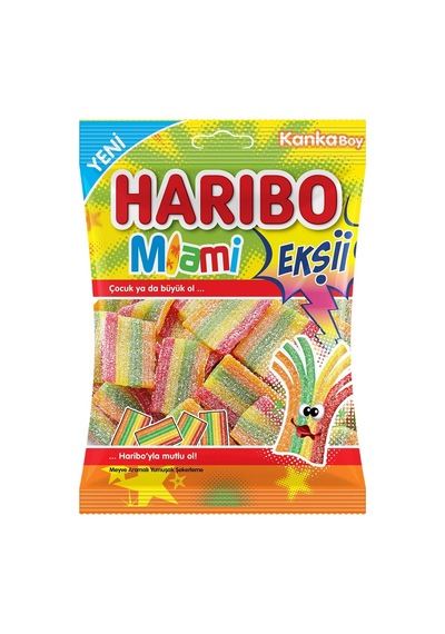 Harıbo Ekşii Miami Yumuşak Şeker 70 G Ekşi Meyveli Lezzet 2'li Ekonomik Paket - 2 Adet Tarı