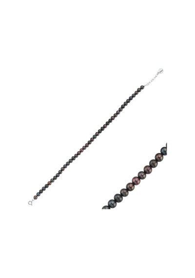 5,5 Mm Siyah İnci Bileklik 18 Cm / Beyaz Gümüş