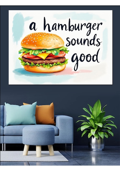 Lezzetli Büyük Hamburger Dekoratif Kanvas - Mdf Ahşap Tablo