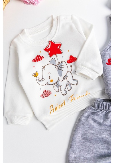 Babymod Fil Figürlü Üçlü Yelekli Kız Bebek Takım