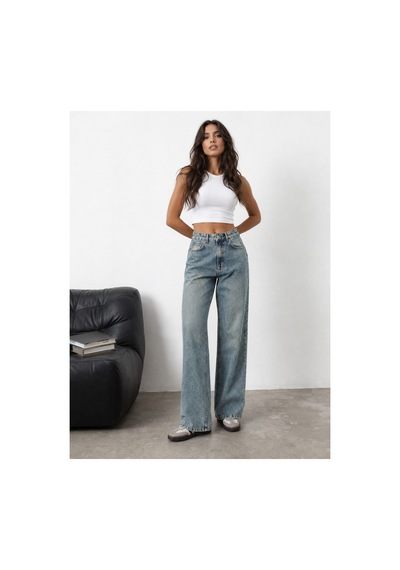 Kene Jeans Yeşil Tintli Tam Kalıp Yüksek Bel Straight Denim Pantolon Yeşil Tint