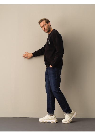 Xint Siyah Oversize Bisiklet Yaka Pamuklu Sweatshirt 300281