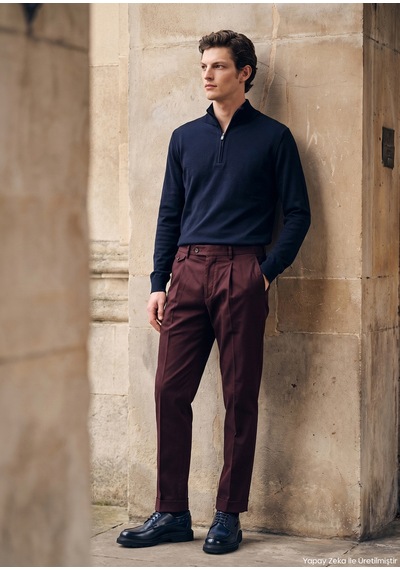 Ramsey Mürdüm Düz Dokuma Relaxed Fit Casual Pamuk Karışımlı Pantolon