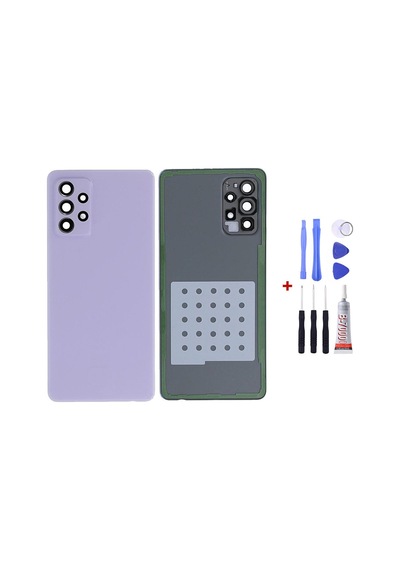Samsung A72 Kamera Camlı Mor Uyumlu Arka Cam Kapak Pil Kapağı Tamir Set B7000 Set Mor