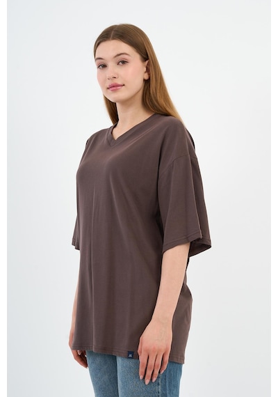 V Yaka Oversize T-shirt E24-742a-wn Kahverengi
