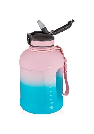 Uzspace 1700ml Çift Renk Pipetli Taşıma Askılı Kulplu Softtouch Motivasyon Su Matarası Pembe-mavi Diğer