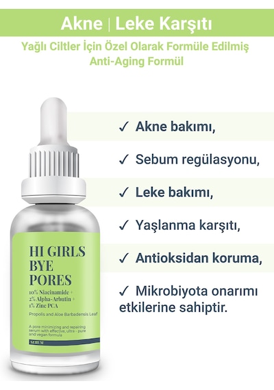 She Vec Hi Girls Bye Pores Akne ve Leke Karşıtı Bakım Serumu 30 ML