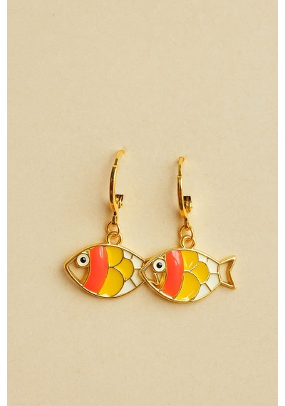 Balıklı Minimal Gold Küpe Çok Renkli