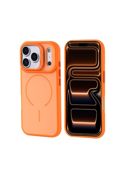Zore Apple iPhone Uyumlu 17 Pro Max Kılıf M-safe Şarj Özellikli Kamera Standlı Omsy Notron Kapak - Turuncu