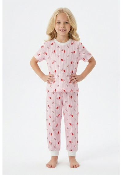 Bunny Hopp Kiraz Desenli Çizgili Kısa Kollu Kız Çocuk Pijama Takımı - Pamuklu Pembe Uyku Seti Pembe - Beyaz 3 - 4 Yaş Bunny Hopp Kiraz Desenli Çizgili Kısa Kollu Kız Çocuk Pijama Takımı - Pamuklu Pembe Uyku Seti Pembe - Beyaz 3 - 4 Yaş