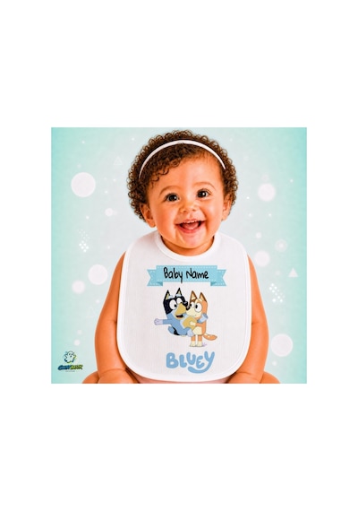 Kişiye Özel Bluey Keten Bebek Mama Önlüğü Yumuşak - Emici - Yıkanabilir - Özel Tasarım P076 Çok Renkli