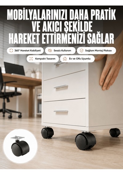 Kilitsiz 4 Cm Tekerlek Ayak 4 Lü Set Sessiz Ve Dayanıklı A