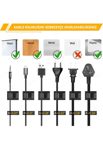 Microcase Kendinden Yapışkanlı Kablo Sabitleyici Ve Düzenleyici Klips Seti 10'lu Al5408 10 SİYAH
