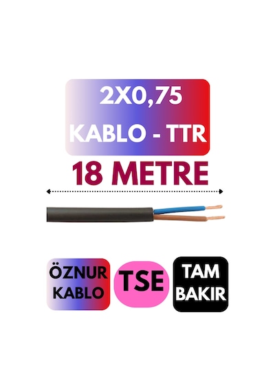 Öznur 2x0,75 Ttr Kablo Metre Seçenekli Siyah - 18 Metre