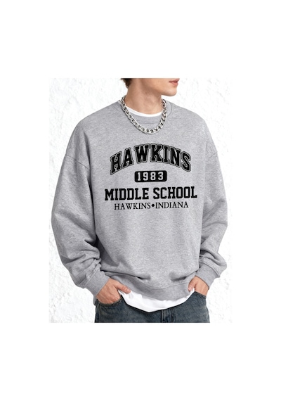 Startmore Startmorehawkins Ortaokul Erkekler İçin Baskılı Sweatshirt Oversize Kazak Sonbahar Sıcak O-yaka Spor G Gri