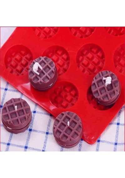 Mini Waffle Pişirme Yuvarlak Bisküvi Çikolata Kafes Desenli Bisküvi Silikon Kalıbı Goldcakes