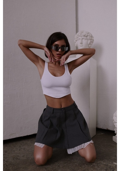 Mai Collection Mai Studios Co. Rina Pileli Füme Mini Etek Füme