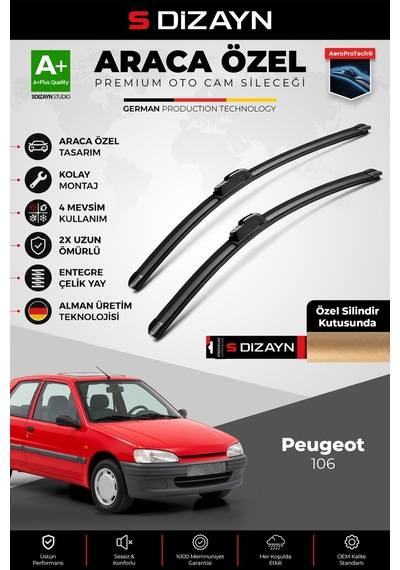 S-dizayn Peugeot 106 Ön Cam Silecek Seti 1995-2005 Premium Araca Özel 50-45 Cm A+ Kalite