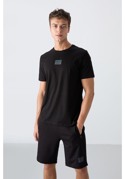 Tommy Life Siyah Pamuklu Yumuşak Dokulu Standart Fit Baskılı Erkek Şortlu Takım - 85243