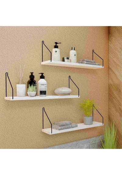 Duvar Rafı Kitaplık Mutfak Banyo Yaşam Alanı 3 'lü Set 15 X 40 Cm Beyaz