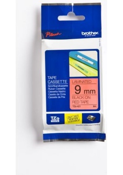 Brother P-Touch Tze-421 Tze-Tape 9Mm Kirmizi Üzerine Siyah Lamina