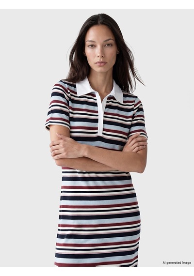 Lcw Everyday Mavi Polo Yaka Çizgili Elbise