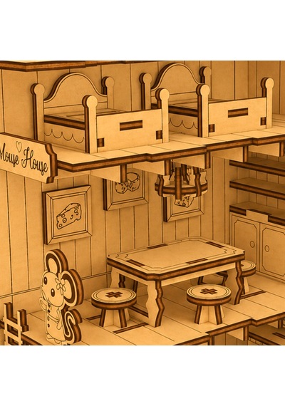 Mouse House Diorama Book Nook Ahşap Maket Seti Dıy Miniatür Fare Evi Peri Led'li Kitaplık Dekoru
