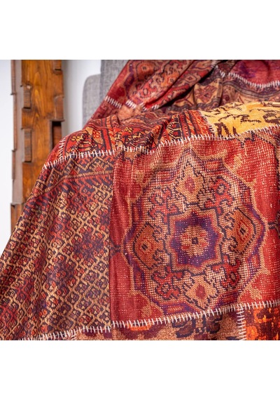Softmicro Koltuk Örtüsü Çekyat Örtüsü Koltuk Şalı Etnik Desenli Boho Patchwork Kaymaz Kiremit 180x300 C Çok Renkli