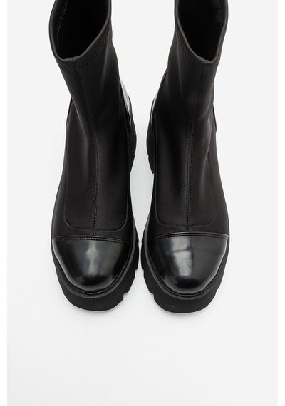 Luvi Shoes Adelına Siyah Scuba Kalın Tabanlı Kadın Bot