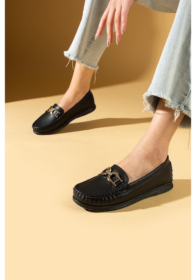 Shoetek Gerda Kadın Makosen Ayakkabı Tokalı Babet Siyah Cilt Siyah Cilt Shoetek Gerda Kadın Makosen Ayakkabı Tokalı Babet Siyah Cilt Siyah Cilt