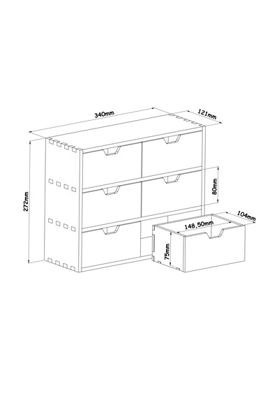 Desna Üç Katlı Altı Çekmeceli Dolap - Kiraz 34 Cm Uzunluk X 12.1 Cm Derinlik X 27.2 Cm Woodsaka Doğal Ahşap