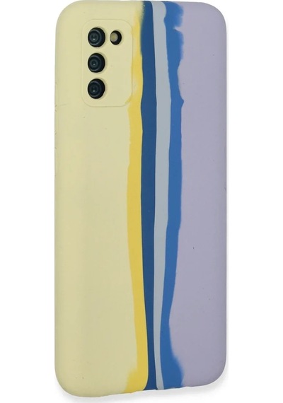 Samsung Uyumlu,  Galaxy A03s Kılıf Ebruli Lansman Silikon - Sarı-lila