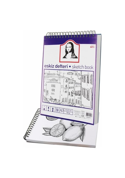 A5 Telli Eskiz Defteri Monalisa Spiralli Kömür Kalem Karakalem Rulo Kalemlik Siyah 24 Bölmeli Dereceli Kalem Gölgele