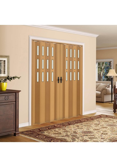 Faran Dekorasyon 170 x 215 Meşe Renk Camlı Çift Açılım Pvc Akordiyon Kapı - FRNAKMODEL-0-154