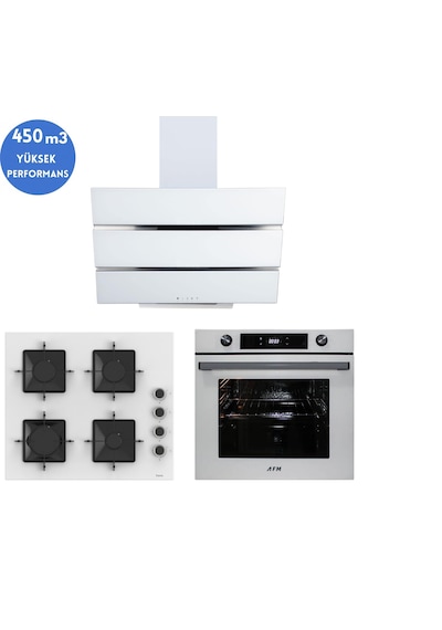 Ferre Ve AFM Tech SS206 + FM7701 + FM3251W Turbolu Beyaz Dijital Ankastre Set