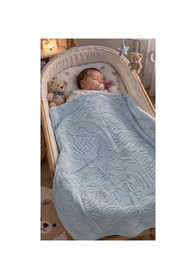 Bebe İçi Polarlı Kışlık Battaniye 120 X 90 Cm Mavi Mavi