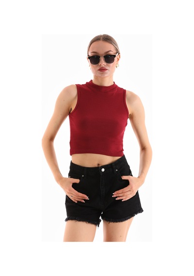 Loısy Kadın Likralı Kolsuz Crop Bluz Bordo
