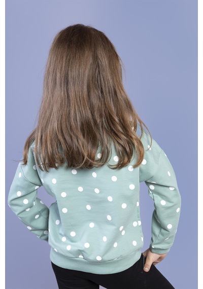 Toontoy Kız Çocuk Puantiye Desenli Sweatshirt Yeşil