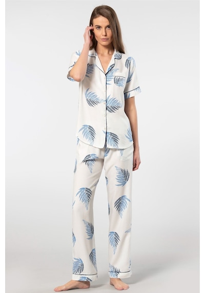 Türen Kadın 3604/ekru Desenli Kısa Kol Dokuma Pijama Takımı 001