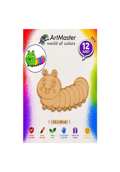 Ahşap Boyama Tırtıl 12 Adet 10x15cm Boyama Böcek Figürleri Etkinlik Çoçuk Gelişim Motor Beceri Kreş Anasınıfı