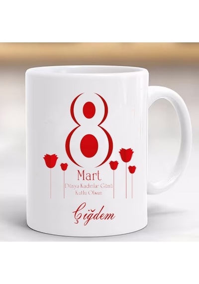 88 Mart Dünya Kadınlar Günü İsimli Hediyelik Kupa Kişiye Özel Gül