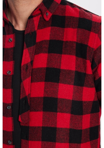 Tudors Erkek Slim Fit Dar Kesim Oduncu Düğmeli Yaka Kareli Kışlık Gömlek-32270 Çok Renkli