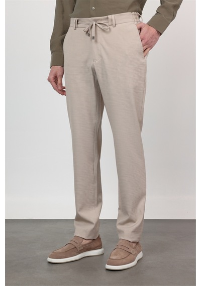 İmza Koyu Bej Yan Cep Kendinden Desenli Gofreli Jogger Slim Fit Esnek Pantolon 1003260177