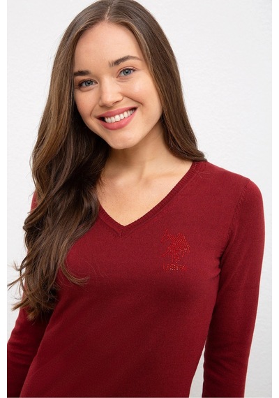 Us Polo Assn. Kırmızı Kadın Kazak Vr014bordo