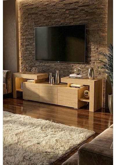 Burc Ledli Tv Ünitesi 200 Cm Meşe